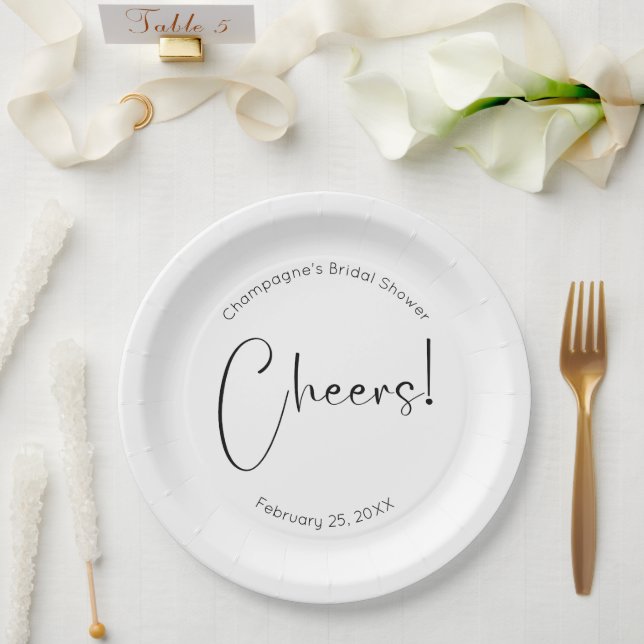 Modern Script Bridal Shower Cheers Paper Plates (Wedding)