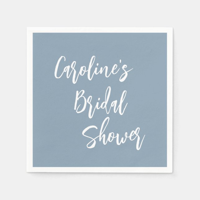 Modern Script Bridal Shower Custom Dusty Blue  Napkins (Front)