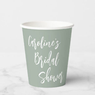 Modern Script Bridal Shower Custom Dusty Sage Paper Cups