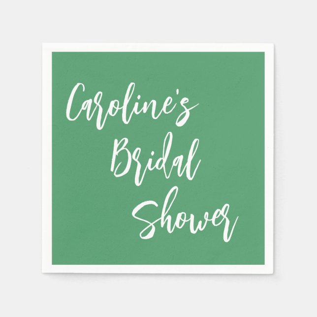 Modern Script Bridal Shower Custom Kelly Green Napkins (Front)