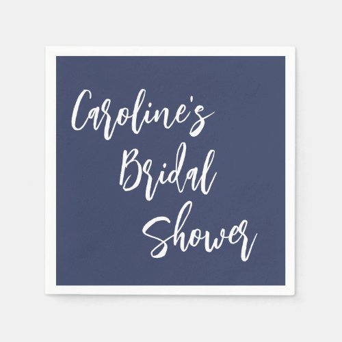 Modern Script Bridal Shower Custom Navy Blue Napkins