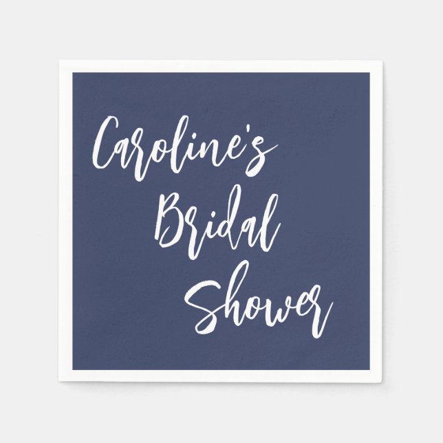 Modern Script Bridal Shower Custom Navy Blue Napkins (Front)