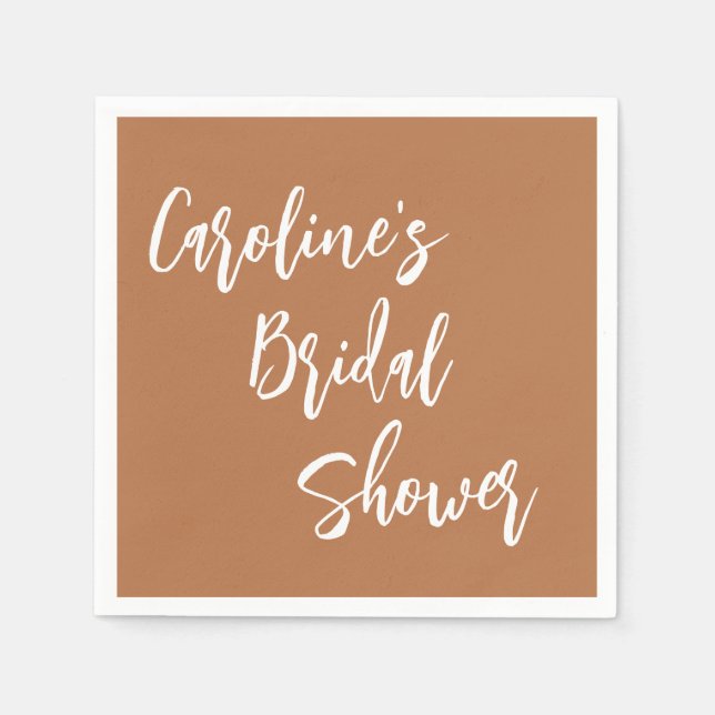 Modern Script Bridal Shower Custom Terracotta Napkins (Front)