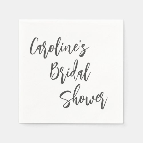 Modern Script Bridal Shower Custom White Napkins