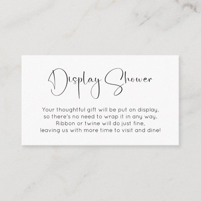 Modern Script Bridal Shower Display Shower Enclosure Card (Front)