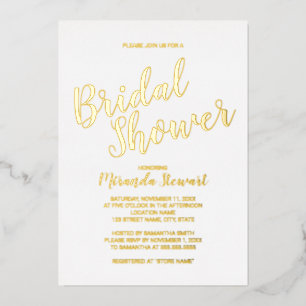 Modern Script Bridal Shower Gold Foil Invitation