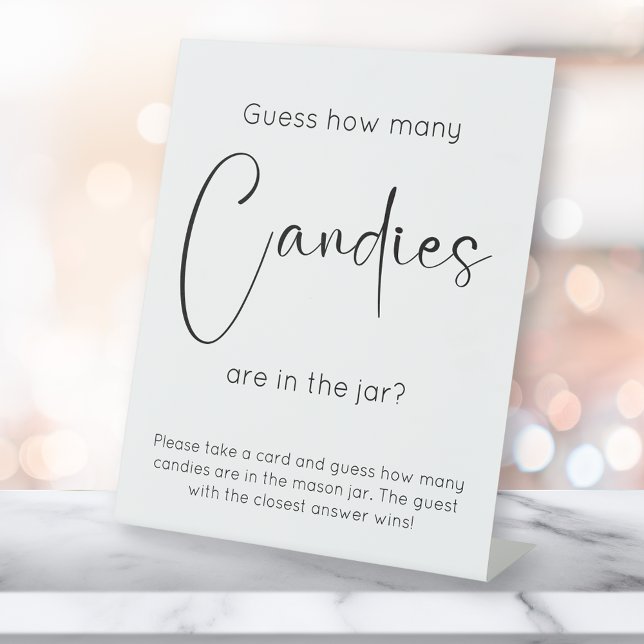 Modern Script Bridal Shower Guess How Many Candies Pedestal Sign (Creator Uploaded)