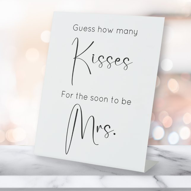 Modern Script Bridal Shower Guess How Many Kisses Pedestal Sign (Creator Uploaded)