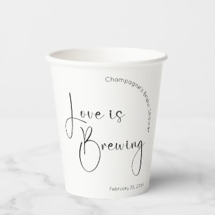 Modern Script Bridal Shower Love is Brewing Paper Cups