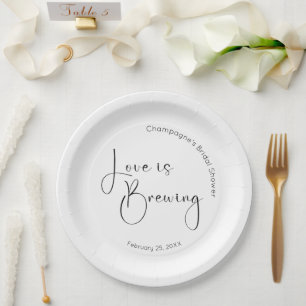 Modern Script Bridal Shower Love Is Brewing Paper Plates