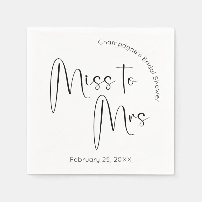 Modern Script Bridal Shower Miss to Mrs Napkins (Front)
