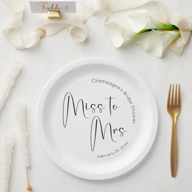 Modern Script Bridal Shower Miss to Mrs Paper Plates (Wedding)