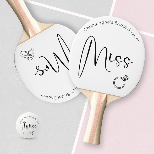 Modern Script Bridal Shower Miss to Mrs Ping Pong Paddle (Creator Uploaded)