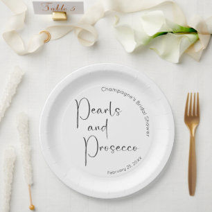 Modern Script Bridal Shower Pearls and Prosecco Paper Plates
