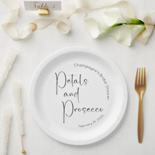 Modern Script Bridal Shower Petals and Prosecco Paper Plates