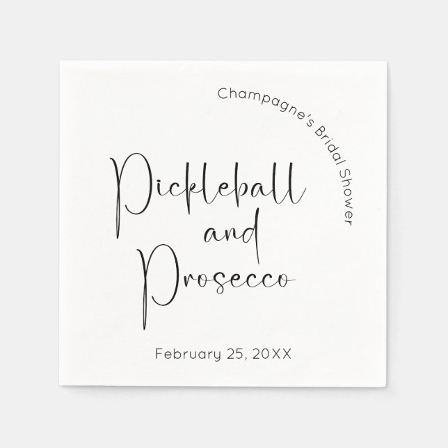 Modern Script Bridal Shower Pickleball & Prosecco Napkins (Front)