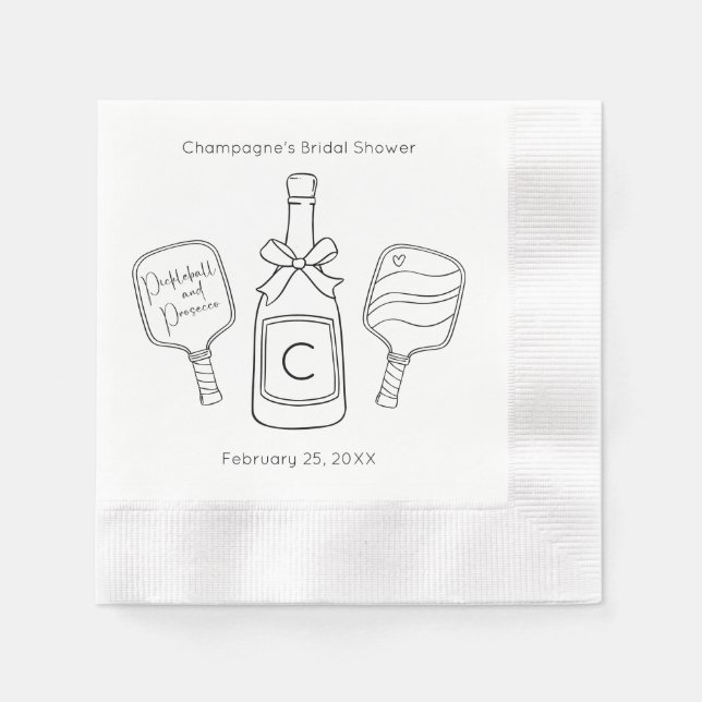 Modern Script Bridal Shower Pickleball & Prosecco Napkins (Front)