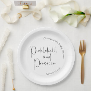 Modern Script Bridal Shower Pickleball & Prosecco Paper Plates