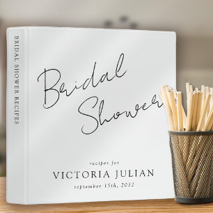 Modern Script Bridal Shower Recipe 3 Ring Binder
