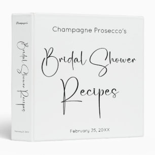Modern Script Bridal Shower Recipe 3 Ring Binder
