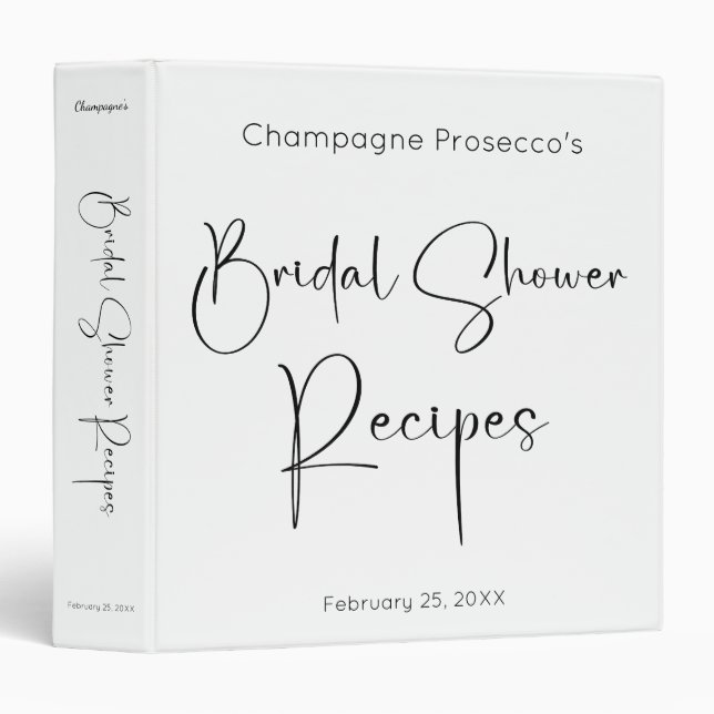 Modern Script Bridal Shower Recipe 3 Ring Binder (Front/Spine)