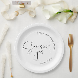Modern Script Bridal Shower She Said Yes Paper Plates