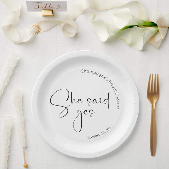 Modern Script Bridal Shower She Said Yes Paper Plates (Wedding)