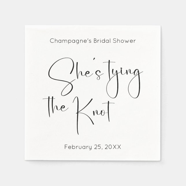 Modern Script Bridal Shower She's Tying The Knot Napkins (Front)