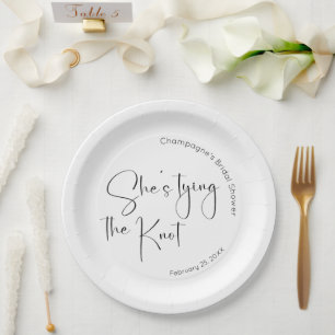 Modern Script Bridal Shower She's Tying The Knot Paper Plates