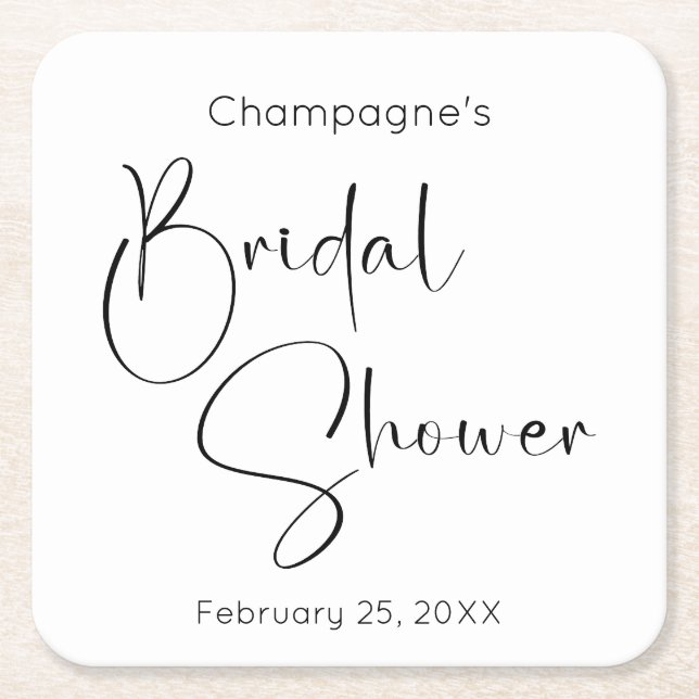 Modern Script Bridal Shower Square Paper Coaster (Front)