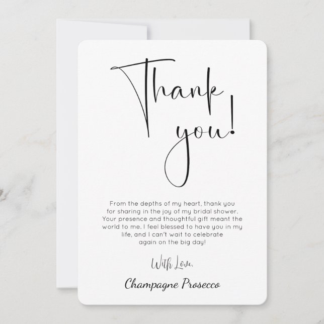 Modern Script Bridal Shower Thank You Card (Front)