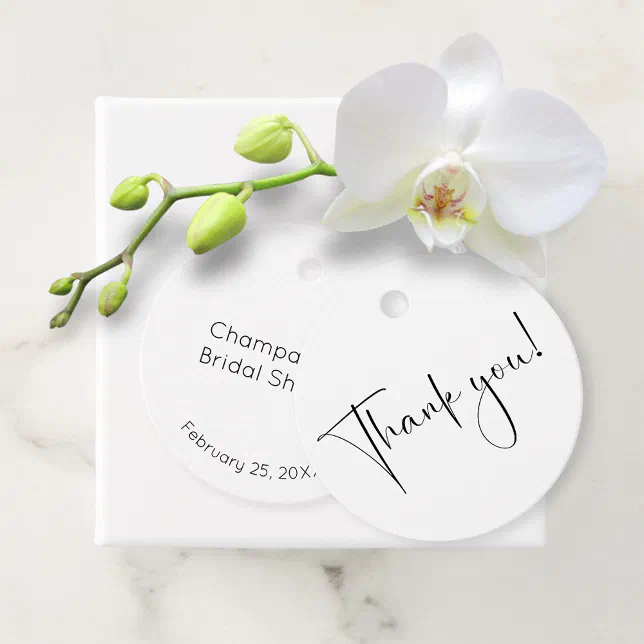 Modern Script Bridal Shower Thank You Favor Tags | Zazzle