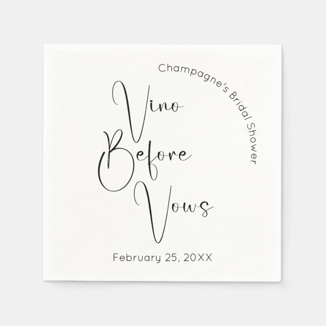 Modern Script Bridal Shower Vino Before Vows Napkins (Front)