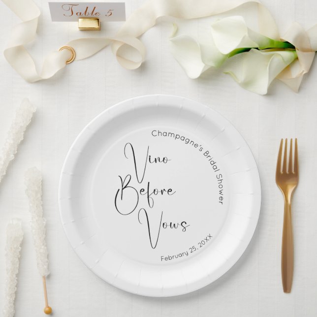 Modern Script Bridal Shower Vino Before Vows Paper Plates (Wedding)