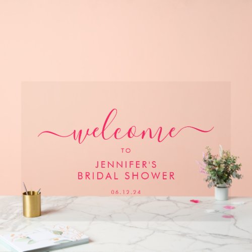 Modern Script Bridal Shower Welcome Hot Pink Acrylic Sign