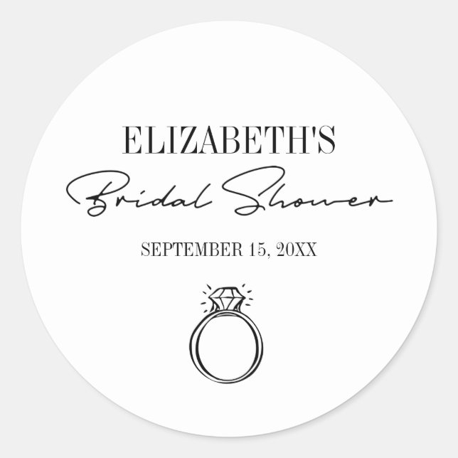 Modern Script Bridal Shower With Ring Classic Round Sticker (Front)