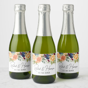 Modern Script Bride and Groom Wedding Monogram Sparkling Wine Label