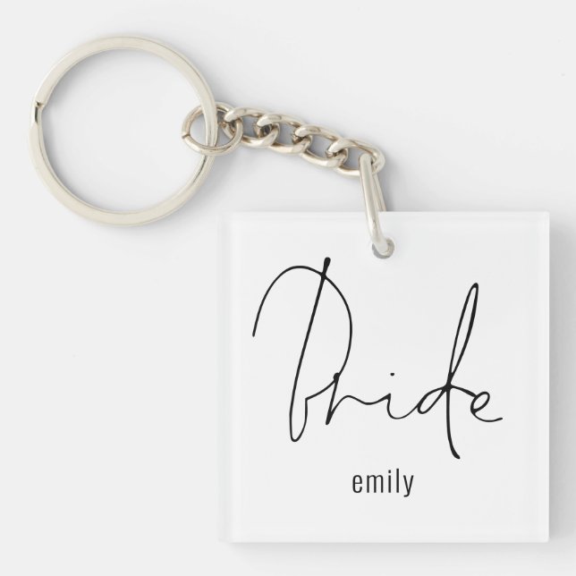 Modern Script Bride Future Mrs Name  Keychain (Front)