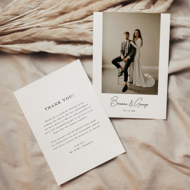 Modern Script Bride & Groom Names Wedding Photo Thank You Card (Creator Uploaded)