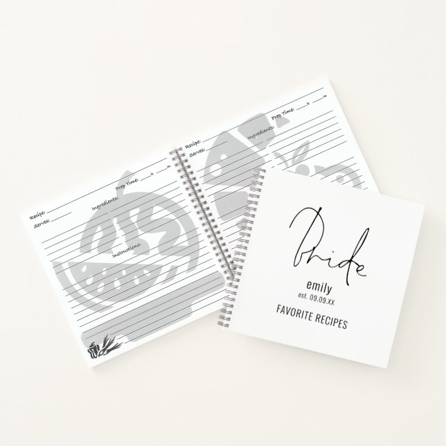 Modern Script Bride Name Date Recipe Notebook (Inside)