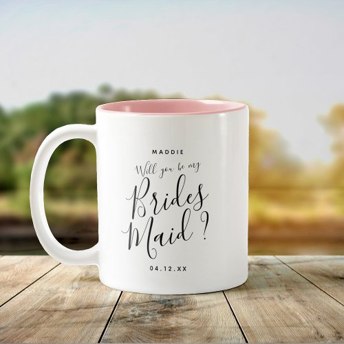 Modern Script Brides Maid Question Custom Name Two_Tone Coffee Mug