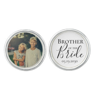 Modern Script Brother of the Bride Custom Photo Cufflinks