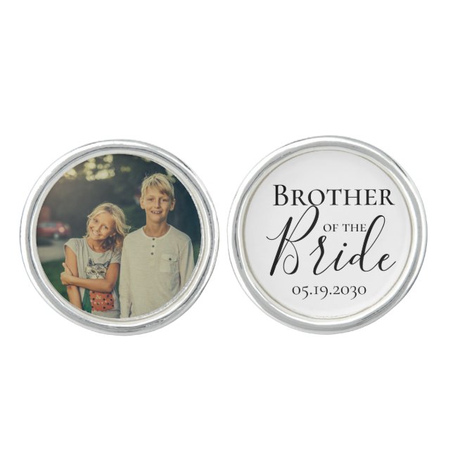Modern Script Brother of the Bride Custom Photo Cufflinks (Front)