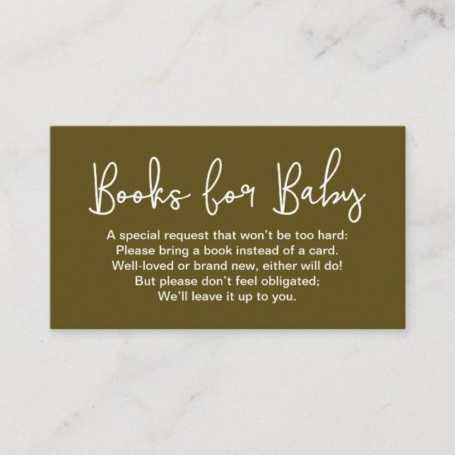 Modern Script brown Baby shower Book Request Enclosure Card (Front)