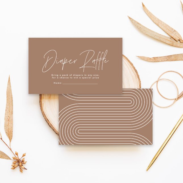 modern script brown baby shower diaper raffle note card (Creator Uploaded)