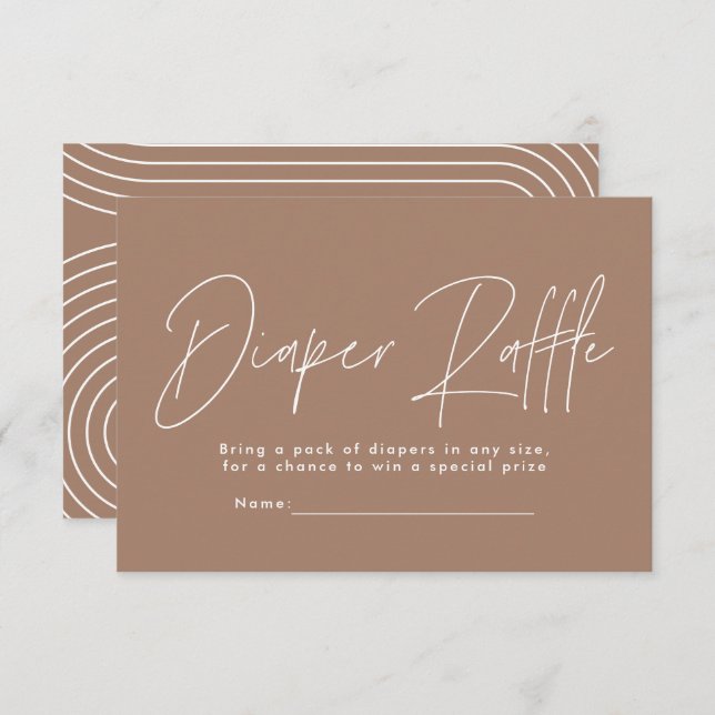 modern script brown baby shower diaper raffle thank you card (Front/Back)