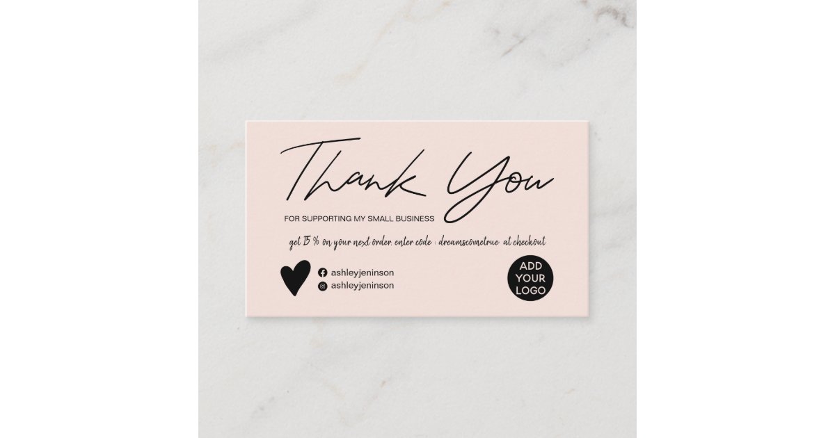 Modern script brush blush pink order thank you business card | Zazzle