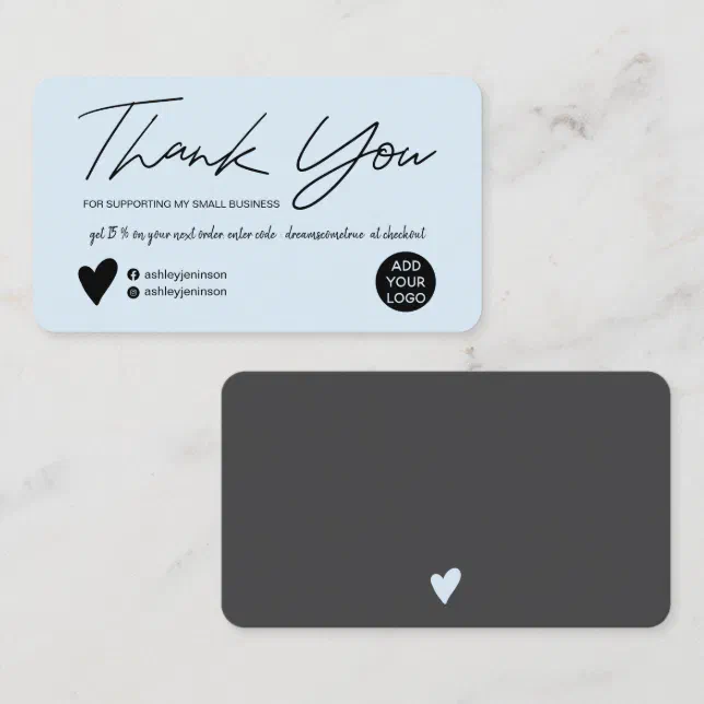 Modern script brush pastel blue order thank you business card | Zazzle