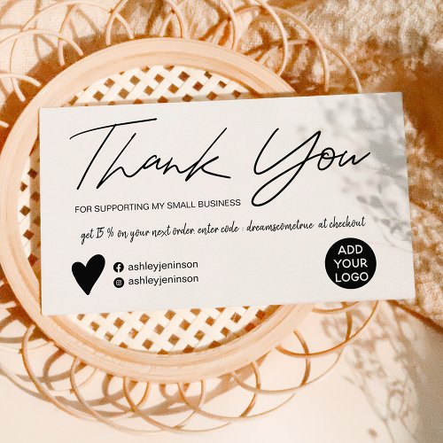 Modern script brush simple white order thank you business card