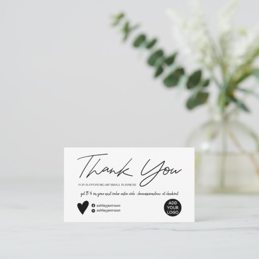 Modern script brush simple white order thank you business card | Zazzle